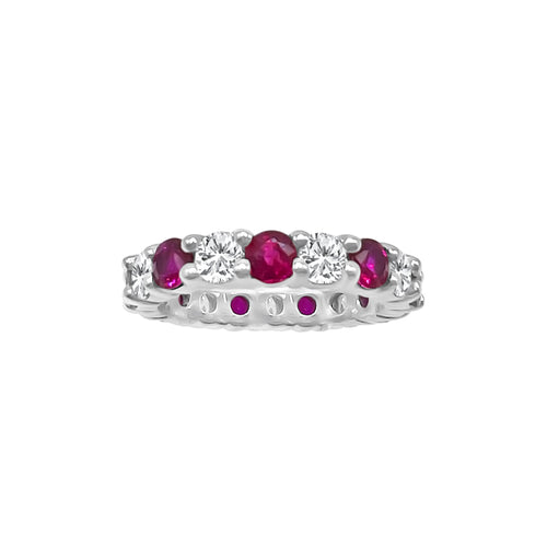 1.40 Carat Ruby And 1.00 Carat Round Cut Diamond 18kt Eternity Band
