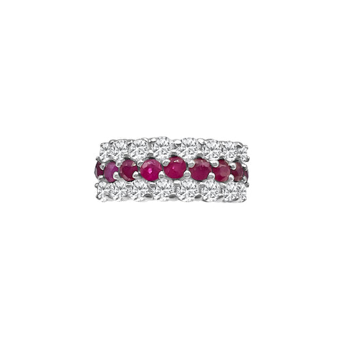 1.25 Carat Ruby And 1.45 Carat Round Cut Diamond 18kt Band