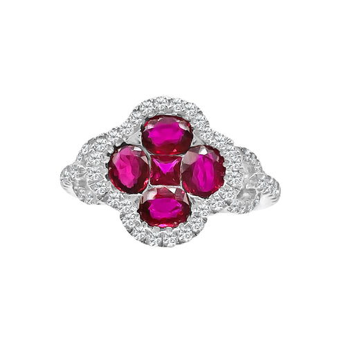 .82 Carat Ruby And .38 Carat Round Cut Diamond 18kt Flower Ring