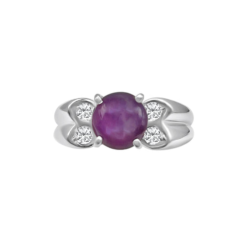 1.83 Carat Purple Star Sapphire And .16 Carat Diamond Platinum Ring