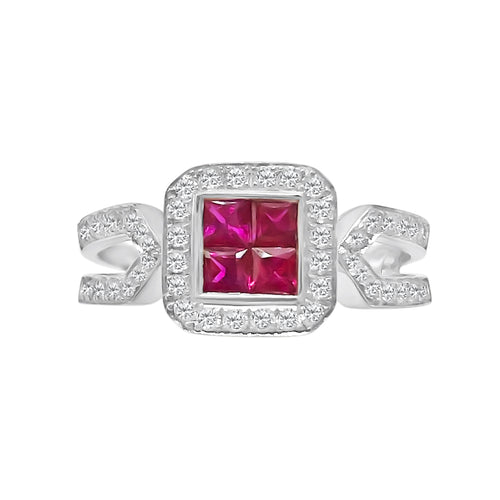 Carat Princess Cut Ruby And .33 Carat Round Cut Diamond 18kt Ring