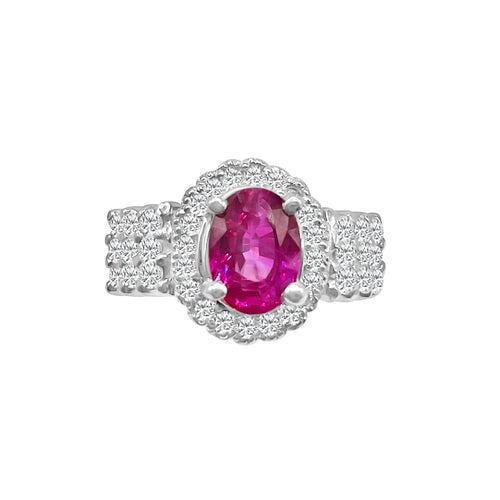 1.78 Carat Oval Cut Ruby And 1.00 Carat Round Cut Diamond 14kt Ring