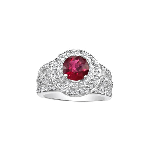 1.20 Carat Round Cut Ruby And .89 Carat Round Cut Diamond 18kt Ring