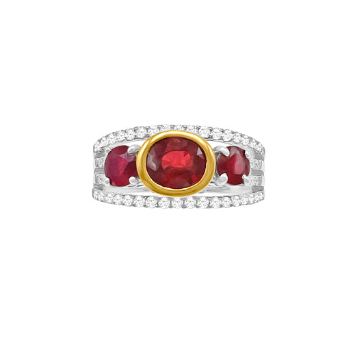 Oval Cut Ruby And .52 Carat Diamond 18kt Two-Tone Ring