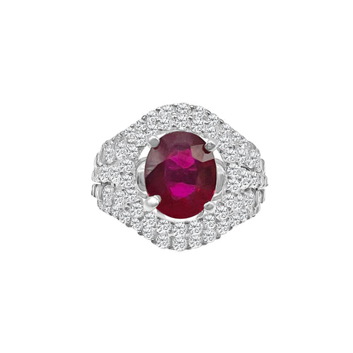 2.50 Carat Oval Cut Ruby And 2.80 Carat Round Cut Diamond 18kt Ring
