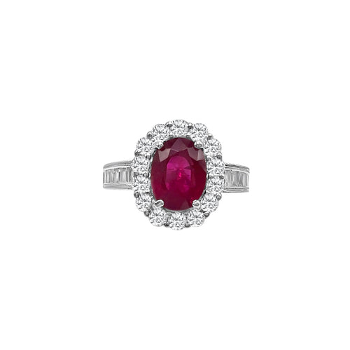 2.38 Carat Oval Cut Ruby And 1.53 Carat Diamond 18kt Ring