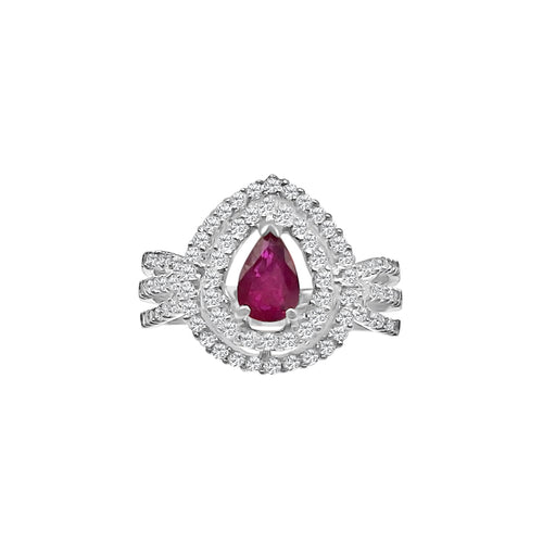 .70 Carat Pear Cut Ruby And .89 Carat Round Cut Diamond 18kt Ring