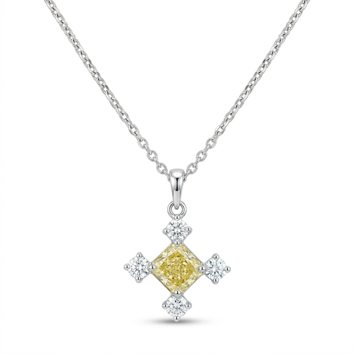 Radiant Cut Yellow Diamond And Round Cut Diamond Earrings and Pendants