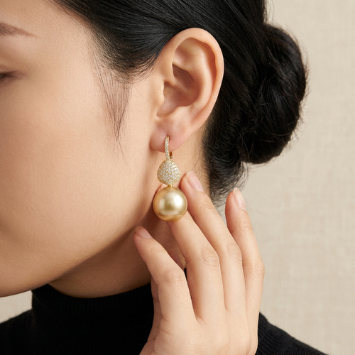 Yvel Golden South Sea Pearl And 1.18 Carat Diamond 18kt Earrings