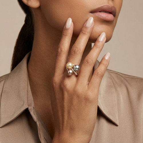 Yvel Multi-Color South Sea Pearl And .35 Carat Diamond 18kt Ring