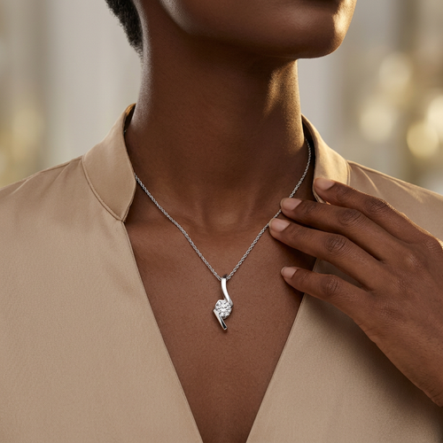 .37 Carat Round Cut Solitaire Diamond 14kt White Gold Necklace