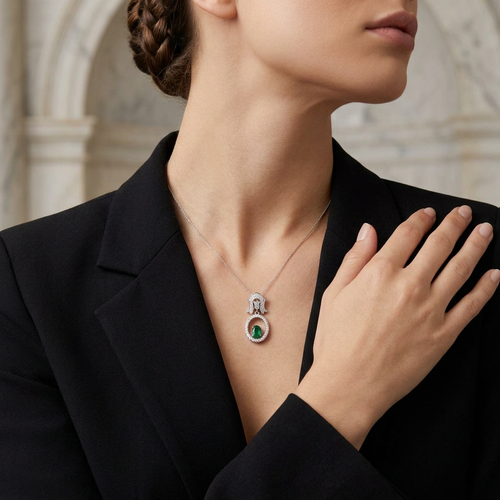 .60 Carat Green Emerald And diamonds Necklace