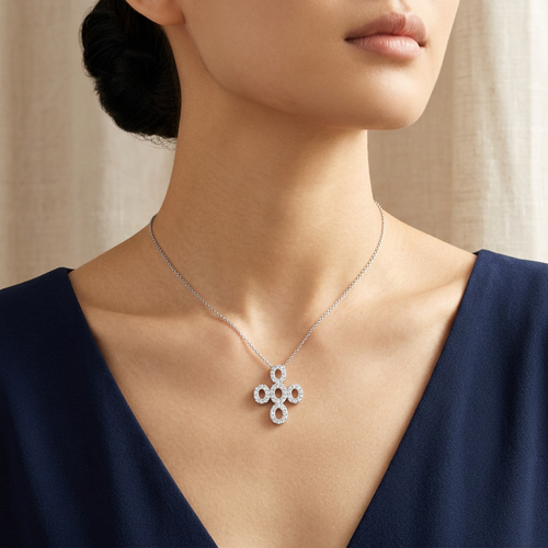 .60 Carat Round Cut Diamond Cross 18kt White Gold Necklace