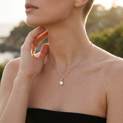 .60 Carat Round Cut Diamond Solitaire 14kt White Gold Necklace