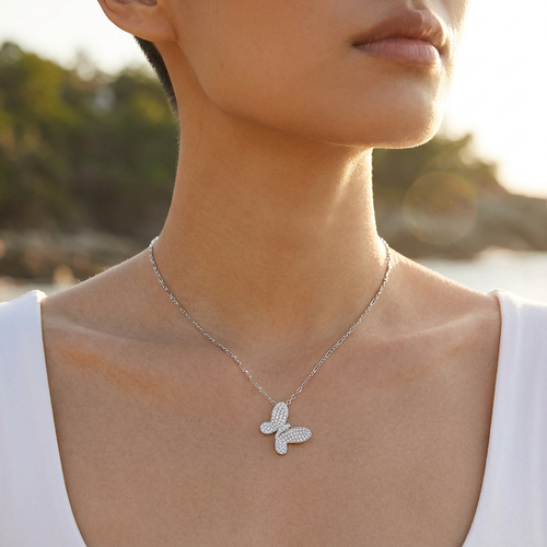 .70 Carat  Round Cut Diamond 14kt White Gold Butterfly Necklace