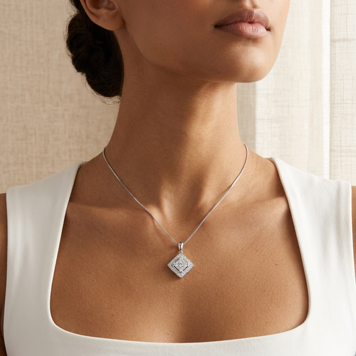 .75 Carat Round Cut Diamond 14kt White Gold Necklace