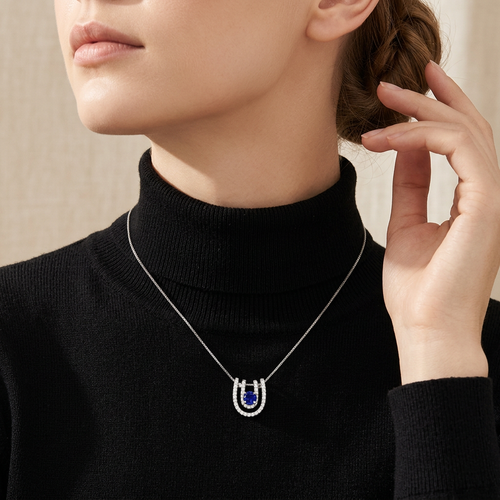 .80 Carat Blue Sapphire And .50 Carat Round Cut Diamond 18kt Pendant