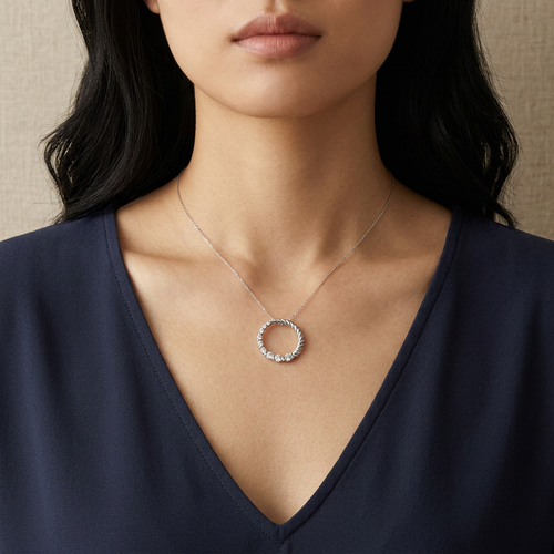 .85 Carat Round Cut Diamond 14kt White Gold Circle Necklace