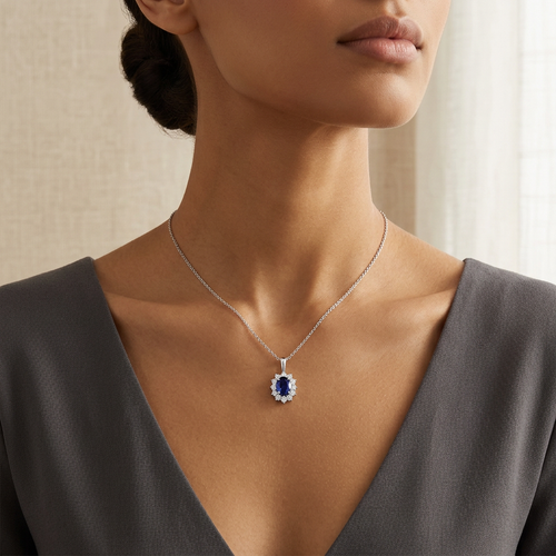 .97 Carat Blue Sapphire And .39ct Round Cut Diamond 18kt Pendand