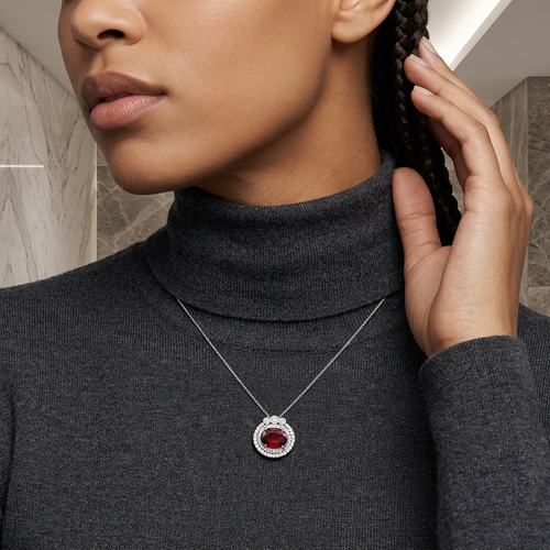 12.55 Carat Oval Cut Rubellite And 3.50 Carat Round Cut Diamond 18kt Pendant Necklace