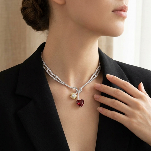 2.25 Carat Heart Cut Rubellite And 4.00 Carat Diamond 18kt Necklace