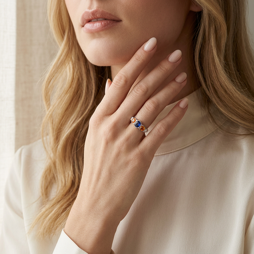 .95 Carat Blue Sapphire And 1.00 Carat Yellow Sapphire And .40 Carat Diamond 14kt Ring