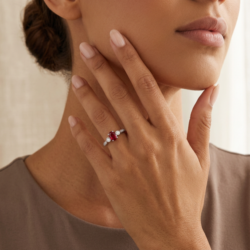 .55 Carat Oval Cut Ruby And .09 Carat Diamond 14kt Ring