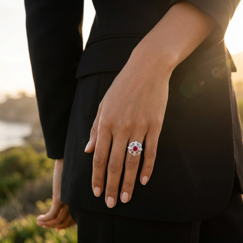 1.76 Carat Round Cut Ruby And 1.50 Carat Round Cut Diamonds 18kt Ring