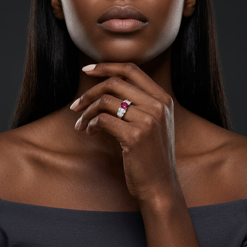 .90 Carat Oval Cut Ruby And .75 Carat Diamond Platinum Ring