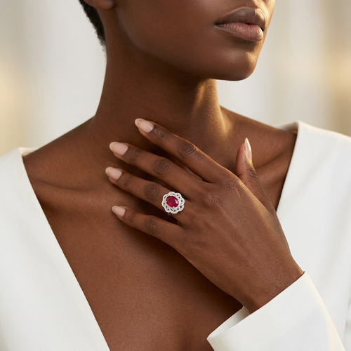 3.58 Carat Rubellite And 1.00 Carat Round Cut Diamond 18kt Ring