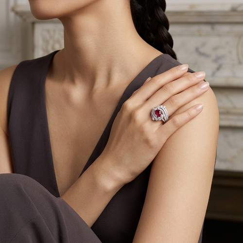 2.14 Carat Heart Cut Ruby And 1.53 Carat Round Cut Diamond 18kt Ring