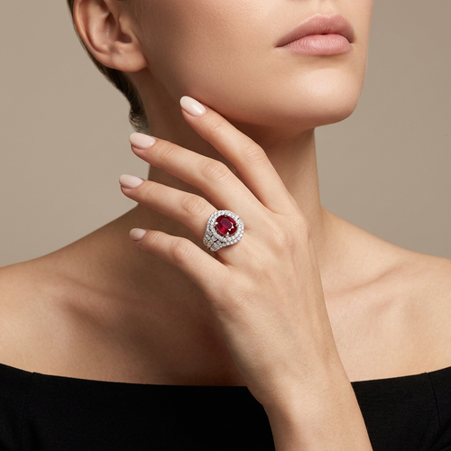2.50 Carat Oval Cut Ruby And 2.80 Carat Round Cut Diamond 18kt Ring