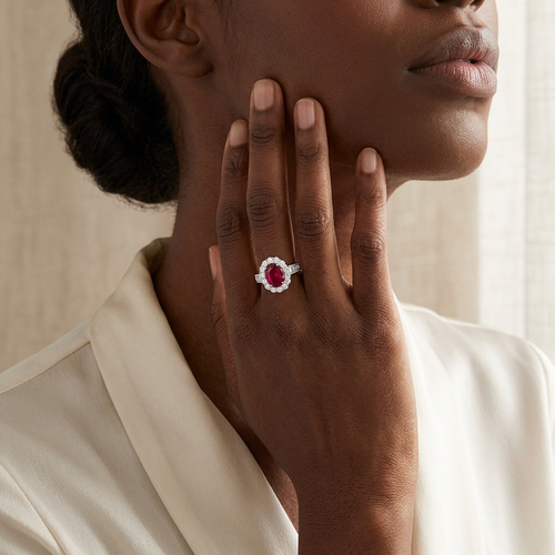 2.38 Carat Oval Cut Ruby And 1.53 Carat Diamond 18kt Ring