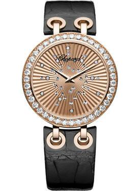 Chopard Xtravaganza Diamond 18k Rose Gold Black Leather