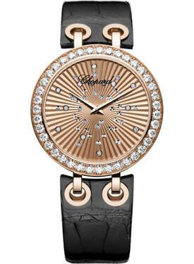 Chopard Xtravaganza Diamond 18k Rose Gold Black Leather