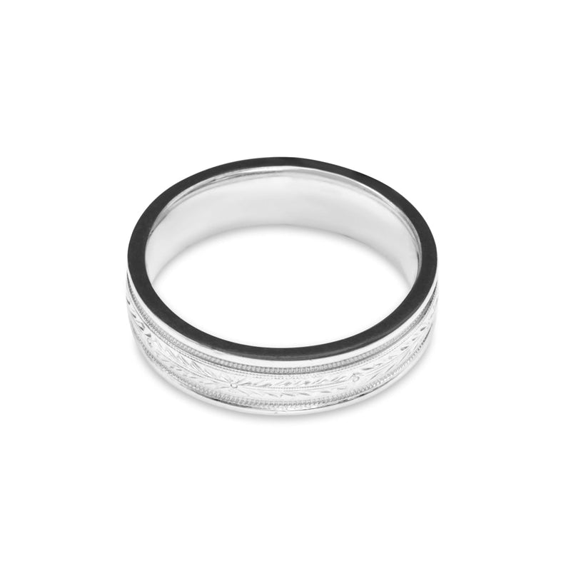 Cooper Jewelers Platinum Wedding Band Engraved Design